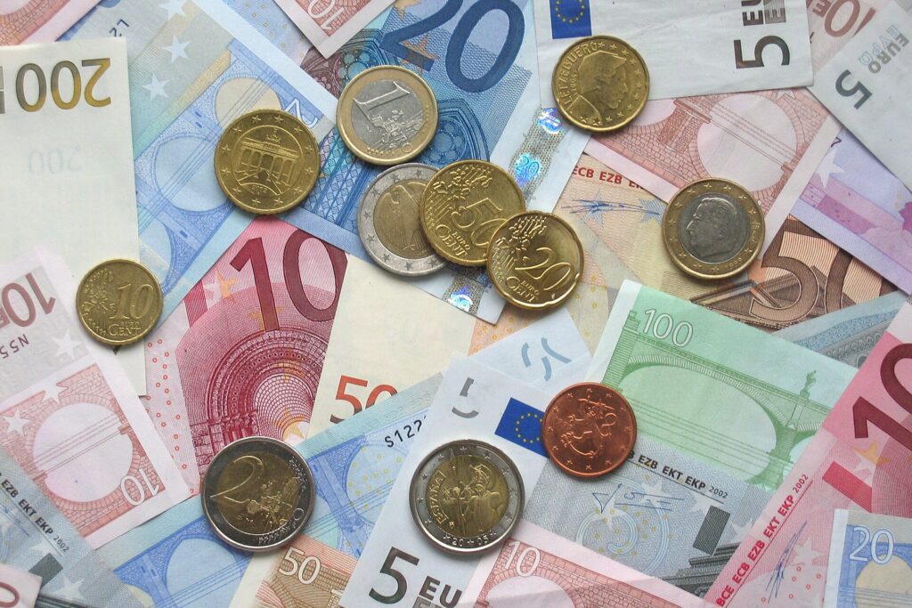 Euro coins and banknotes